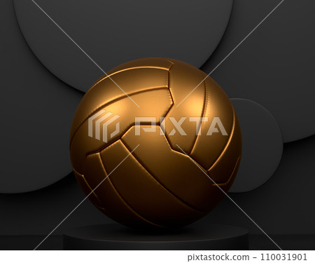 Football ball on cylinder podium with steps on monochrome background 110031901