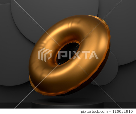 Inflatable ring in swimming pool on cylinder podium with step on monochrome Inflatable ring in swimming pool on cylinder podium with step on monochrome 110031910