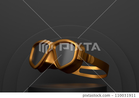 Diving mask for snorkeling on cylinder podium with step on monochrome 110031911