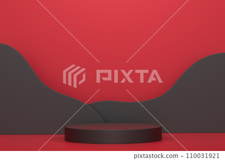 Pastel black cylinder podium with steps on red background 110031921