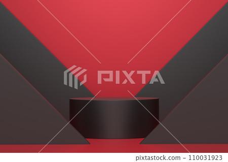 Pastel red cylinder podium with steps on black background Pastel red cylinder podium with steps on black background 110031923