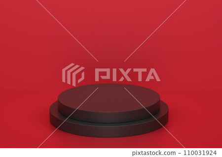 Pastel black cylinder podium with steps on red background 110031924