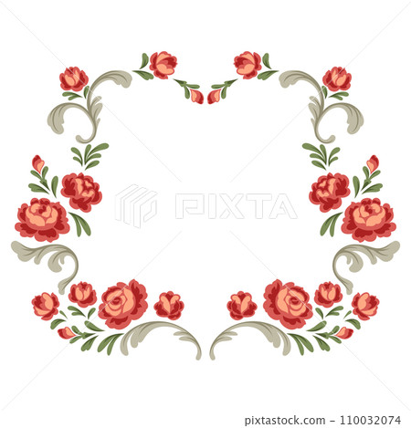 Frame with baroque flowers. Beautiful decorative vintage plants and leaves. Frame with baroque flowers. Beautiful decorative vintage plants and leaves. 110032074