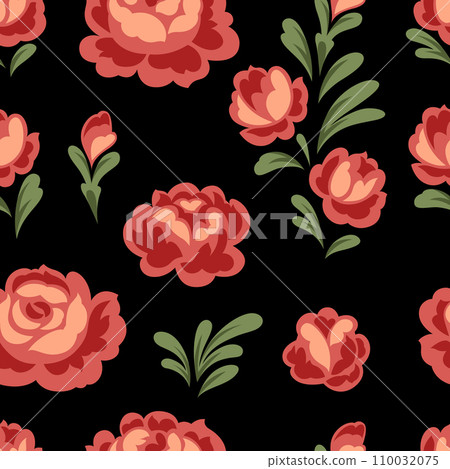 Pattern with baroque flowers. Beautiful decorative vintage plants and leaves. 110032075