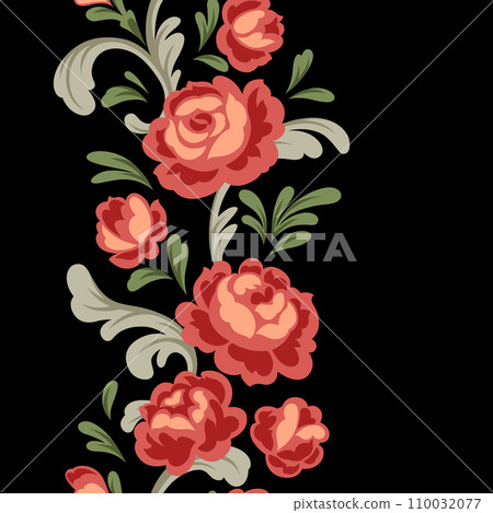 Pattern with baroque flowers. Beautiful decorative vintage plants and leaves. 110032077