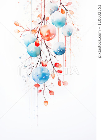 Watercolor illustration with seasonal decorations and ornaments. Watercolor illustration with seasonal decorations and ornaments. 110032553
