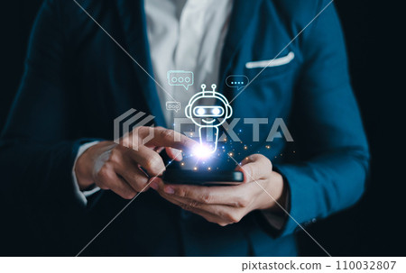 Chat AI concept, Artificial Intelligence, Chatbot, Business use technology smart robot AI Enter command prompt for generate, Futuristic technology transformation, AI service help customer, Assistant. 110032807