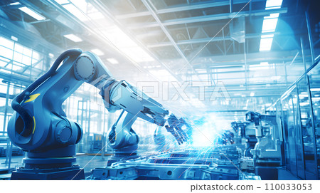 A futuristic factory with robot arms A futuristic factory with robot arms 110033053