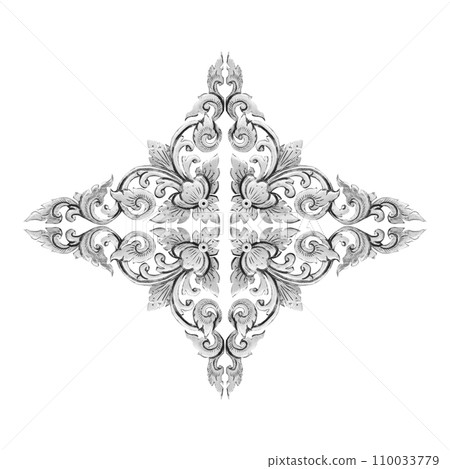 Pattern of flower carved silver frame isolated on white background Pattern of flower carved silver frame isolated on white background 110033779
