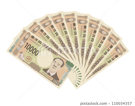 Illustration of a fan on the 10,000 yen bill 110034357