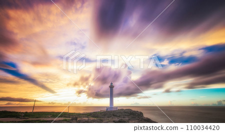 Sunset lighthouse Cape Zanpa Okinawa Japan 110034420