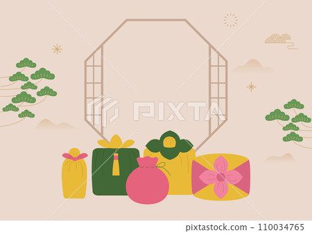 Korean traditional vector illustration with holiday gifts. 110034765
