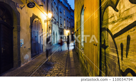 Prague city streets at night Prague city streets at night 110034794