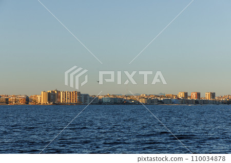 View of Torrevieja from the sea at sunset. View of Torrevieja from the sea at sunset. 110034878