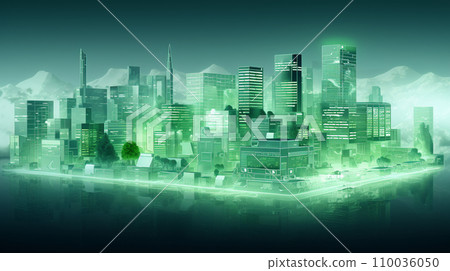 現代抽象的近未來城市 AI 圖像的俯視圖 110036050