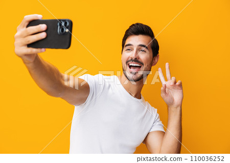 Man cyberspace portrait smartphone phone smiling Man cyberspace portrait smartphone phone smiling 110036252
