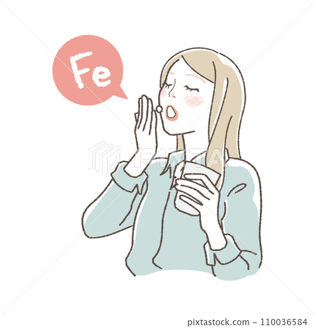 Illustration of a woman taking iron medicine 110036584