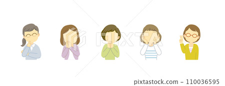 Icon set for women in their 40s to 60s with positive hand movements that suit speech bubble lines/no expression/no main line Icon set for women in their 40s to 60s with positive hand movements that suit speech bubble lines/no expression/no main line 110036595