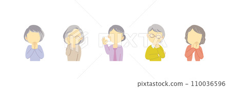 Icon set for women in their 50s to 70s with positive hand movements that suit speech bubble lines/no expression/no main line Icon set for women in their 50s to 70s with positive hand movements that suit speech bubble lines/no expression/no main line 110036596