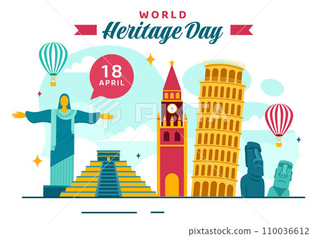 World Heritage Day Vector Illustration on 18 April for Commemorative Monuments and Sites from Various Countries in Flat Background World Heritage Day Vector Illustration on 18 April for Commemorative Monuments and Sites from Various Countries in Flat Background 110036612