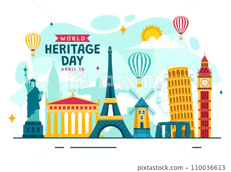 World Heritage Day Vector Illustration on 18 April for Commemorative Monuments and Sites from Various Countries in Flat Background 110036613