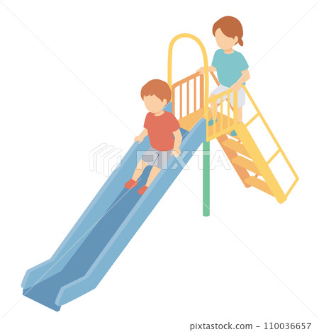 孩子們在溜滑梯上玩耍的等距插圖 孩子們在溜滑梯上玩耍的等距插圖 110036657