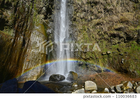 Fudo Falls of Takizawa with a rainbow over the south face of Mt. Akagi 110036683