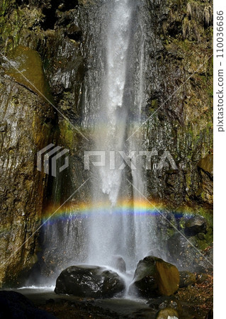 Fudo Falls of Takizawa with a rainbow over the south face of Mt. Akagi 110036686