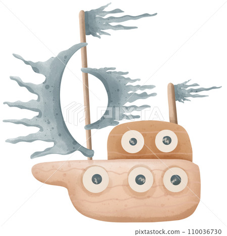 Watercolor painting of a shipwreck under the sea. Watercolor painting of a shipwreck under the sea. 110036730