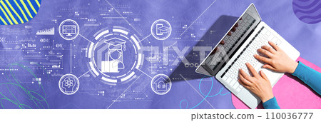 Distance learning theme with person using a laptop Distance learning theme with person using a laptop 110036777