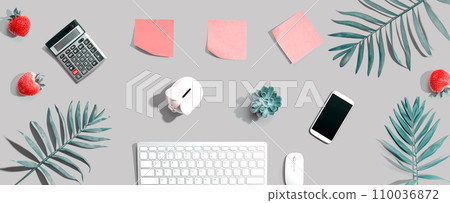 Computer keyboard with office supplies Computer keyboard with office supplies 110036872