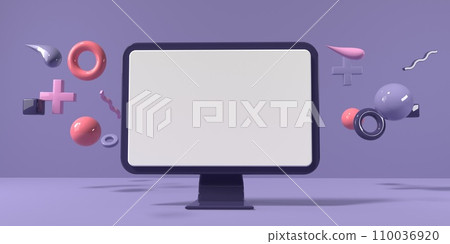 Desktop computer with blank screen - 3D 110036920