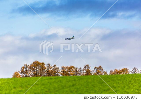 從北海道旭川市修實之丘看到的即將降落的飛機 110036975