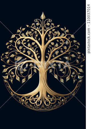 深色背景AI圖像上的一棵金樹插畫素材 110037014