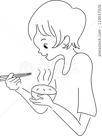 woman eating freshly cooked rice woman eating freshly cooked rice 110037026