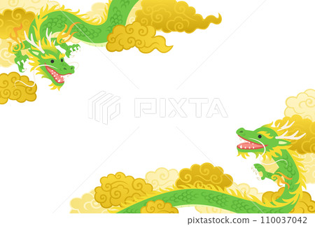 Two dragons and gold cloud frame Two dragons and gold cloud frame 110037042