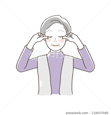 Illustration of a senior woman massaging her eyes Illustration of a senior woman massaging her eyes 110037080