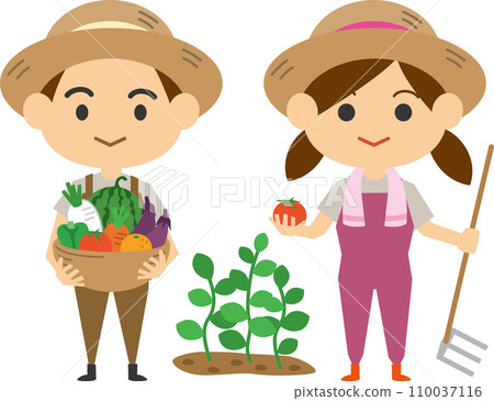 拿著蔬菜的農民形象插畫（男女套裝） 110037116