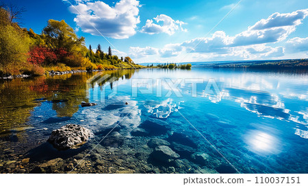 清澈見底的湖水和蔚藍的天空 110037151