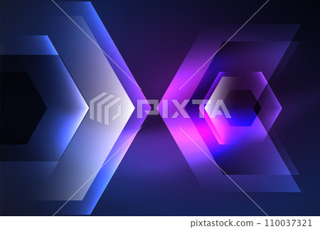 Arrow hexagon neon light glowing shapes background. Vector illustration For Wallpaper, Banner, Background, Card, Book Illustration, landing page 110037321