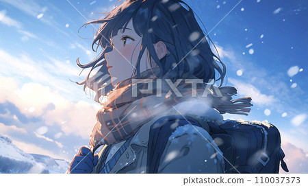 High school girl looking at the snow-streaked sky (AI generated image) High school girl looking at the snow-streaked sky (AI generated image) 110037373