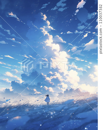 Fantastic sky and girl from behind (AI generated image) 110037382