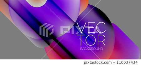 Dynamic bright colorful geometric elements with fluid gradients, lights, shadows blend in a minimal backdrop, creating captivating composition 110037434