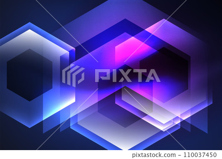 Arrow hexagon neon light glowing shapes background. Vector illustration For Wallpaper, Banner, Background, Card, Book Illustration, landing page Arrow hexagon neon light glowing shapes background. Vector illustration For Wallpaper, Banner, Background, Card, Book Illustration, landing page 110037450