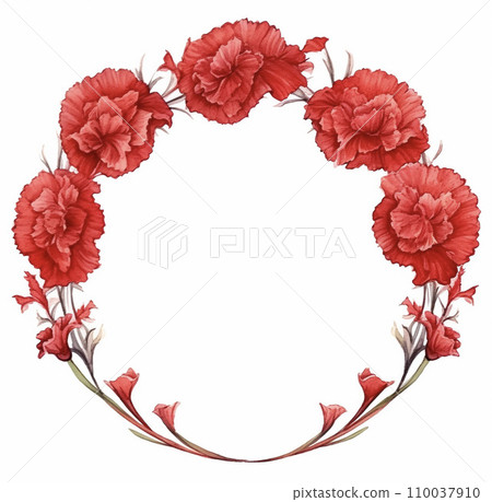 Red carnation round frame AI image 110037910