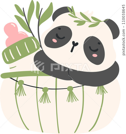 Cute Baby Shower Panda Nursery Illustration with bamboo cartoon 110038645