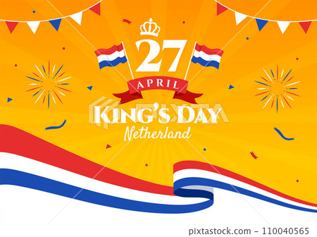 Happy Kings Netherlands Day Vector Illustration on 27 April with Waving Flags and Ribbon in King Celebration Flat Cartoon Background Design 110040565