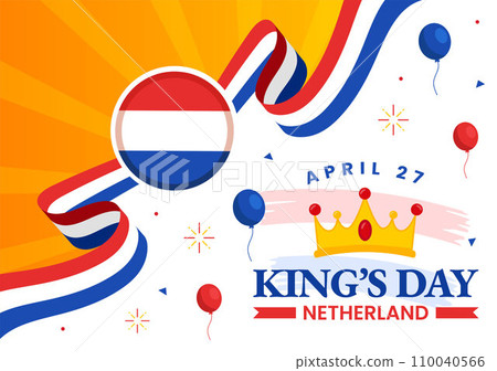 Happy Kings Netherlands Day Vector Illustration on 27 April with Waving Flags and Ribbon in King Celebration Flat Cartoon Background Design 110040566
