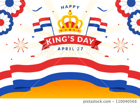 Happy Kings Netherlands Day Vector Illustration on 27 April with Waving Flags and Ribbon in King Celebration Flat Cartoon Background Design 110040568