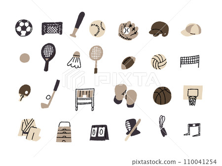 Hand-drawn illustration icon set of sports equipment 110041254